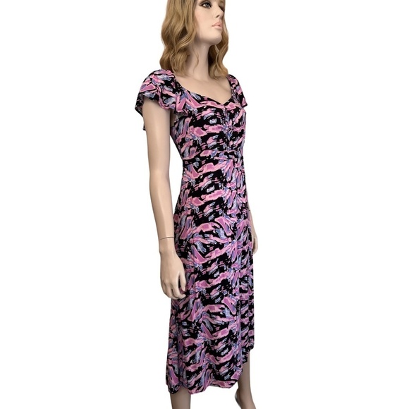 Sofia Jeans Vergara Dress Viscose Pink Multi Shirred Smocked Flutter Sleeves - Picture 9 of 16